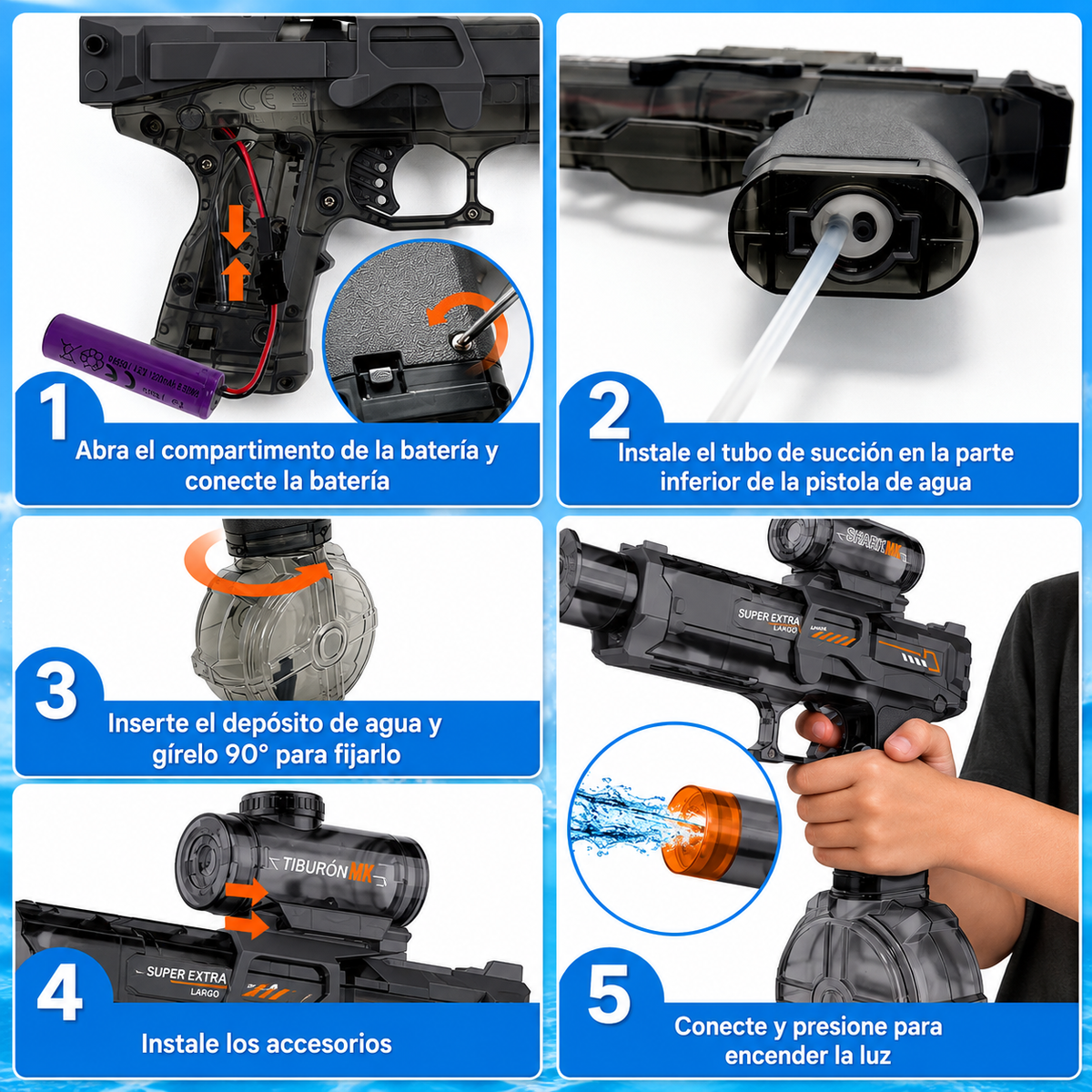 Pistola de Agua Niños con Llama LED